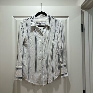 Treasure & Bond White Shirt with Blue Striped Button Down Shirt, Women’s XS